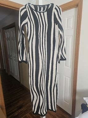 Black & White Striped Midi Dress